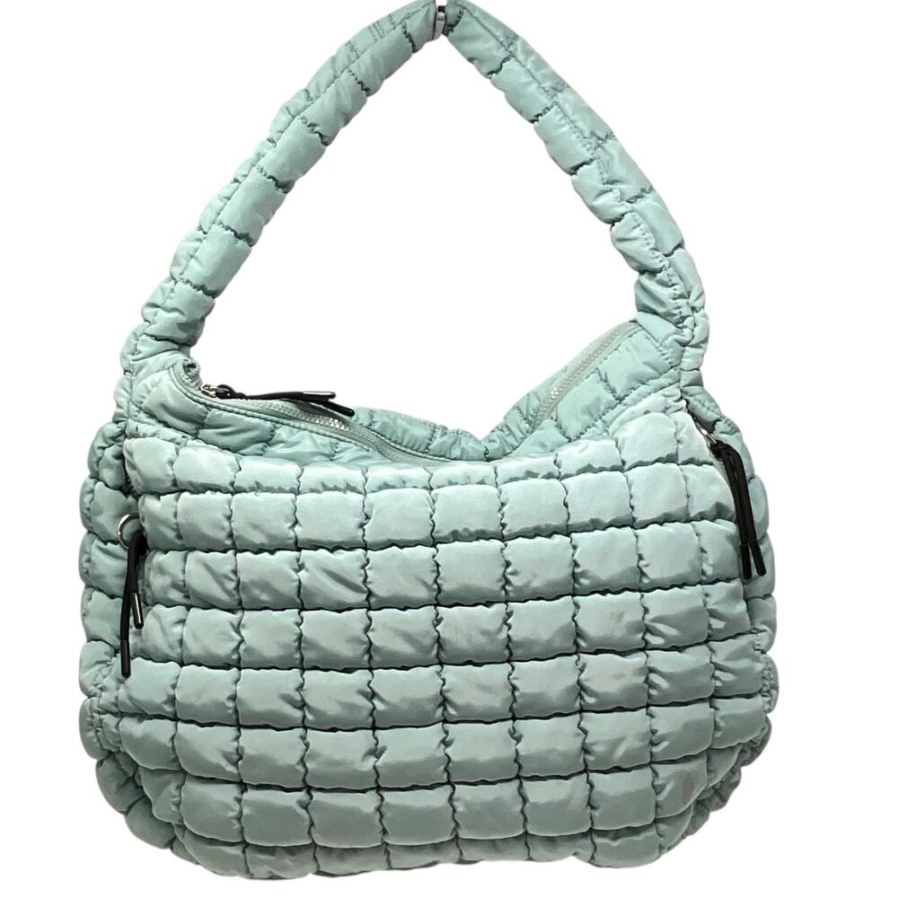 Free People FP Movement Quilted Carryall Hobo Bag Womens Large Mint Pockets